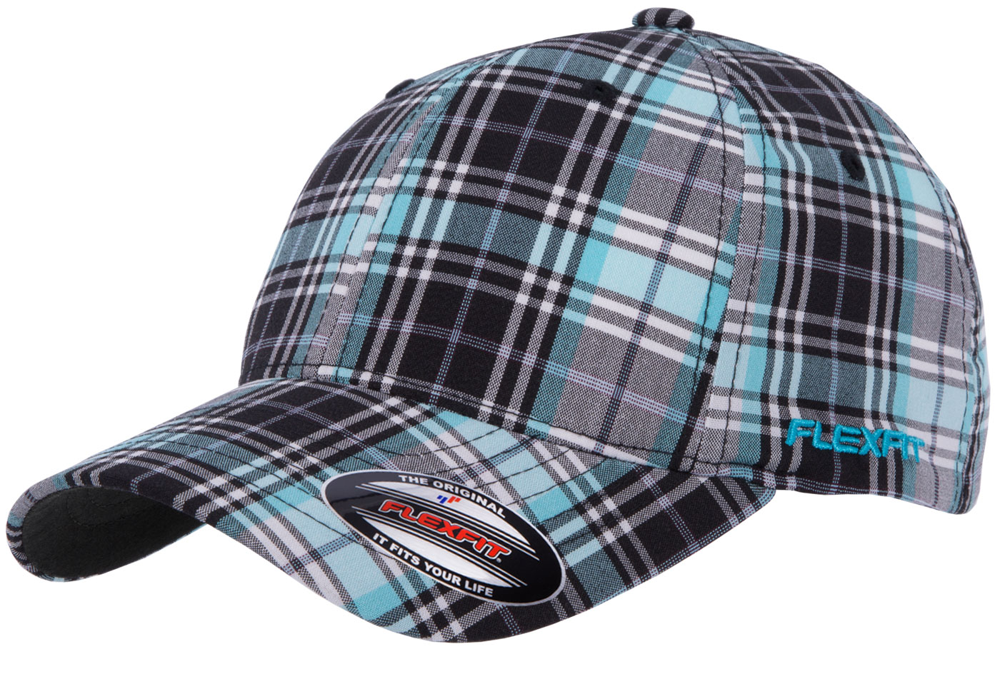 Bild von Original Flexfit Cap Basecap Checker in Schwarz-Weiss-Türkis, Limited Edition