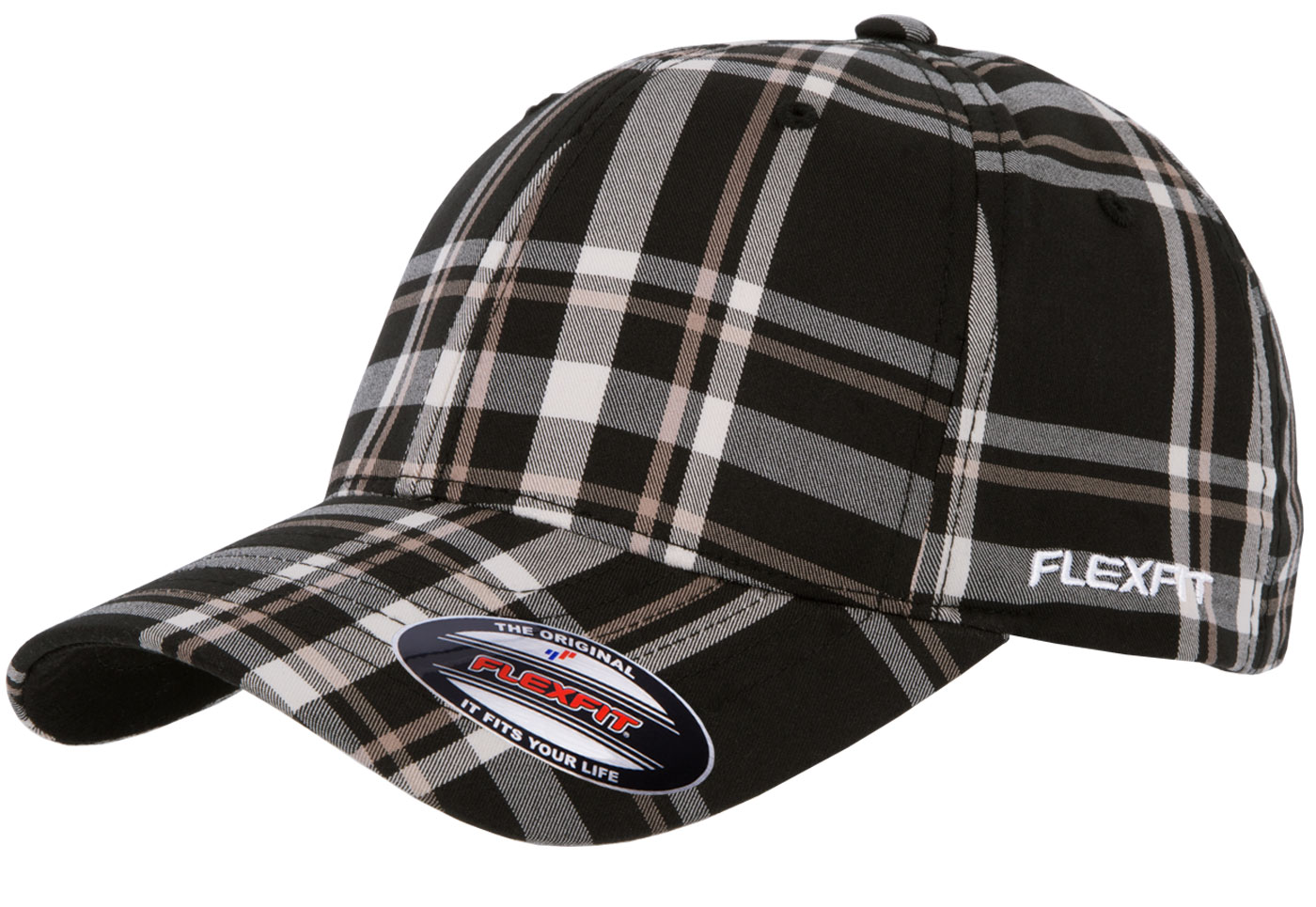 Bild von Original Flexfit Cap Basecap Checker in Schwarz-Weiss-Beige, Limited Edition