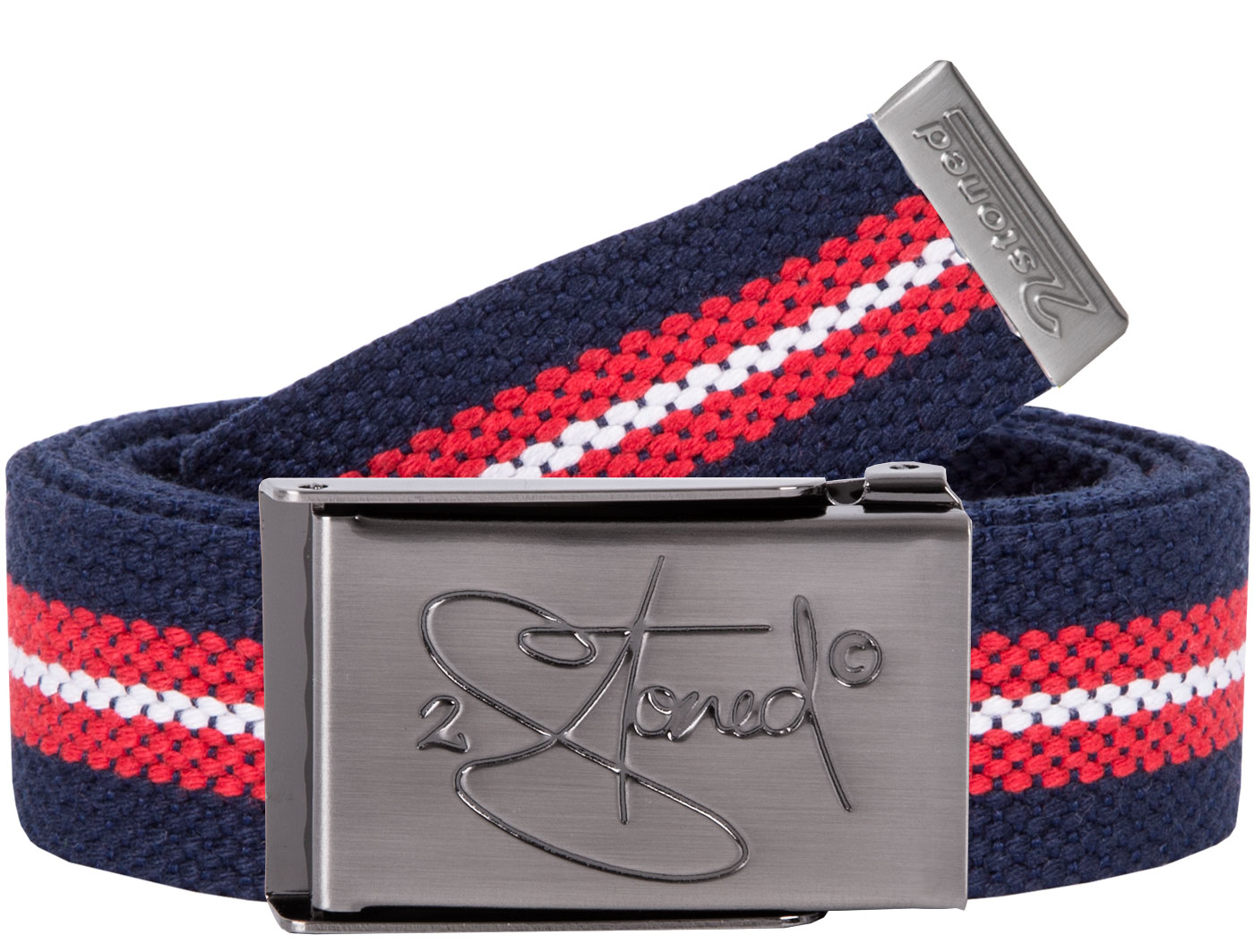 Belt 2-Stoned Markenshop. Navy-Rot-Weiss Gestreift Schmaler Guertel