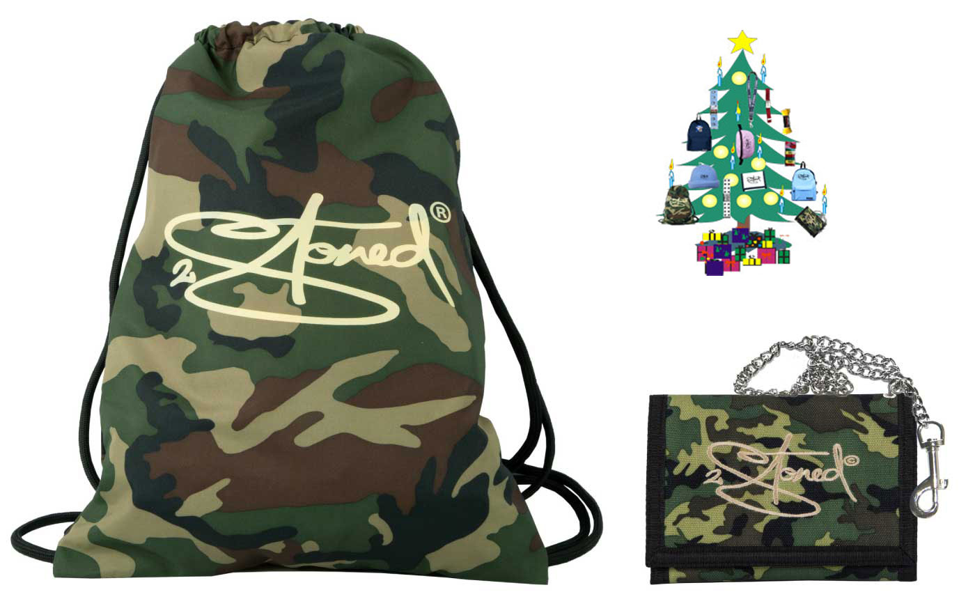 Bild von Drawstring Bag Turnbeutel Rucksack Plus Ketten Wallet CLASSIC LOGO in Camouflage von 2stoned